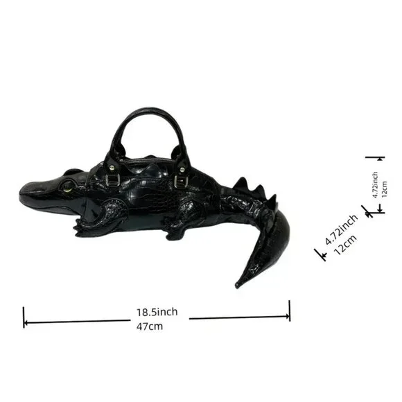 🖤 Black Crocodile Patent Leather Shaped Handbag w/strap Novelty Statement! - Picture 8 of 10
